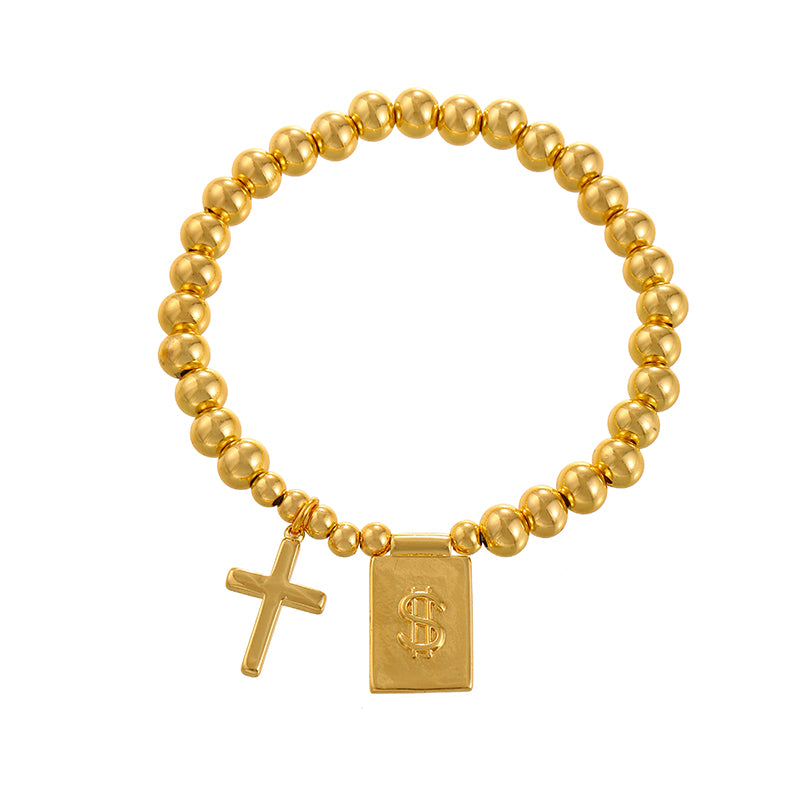 Gold 4 Cross Square Beaded Bracelet