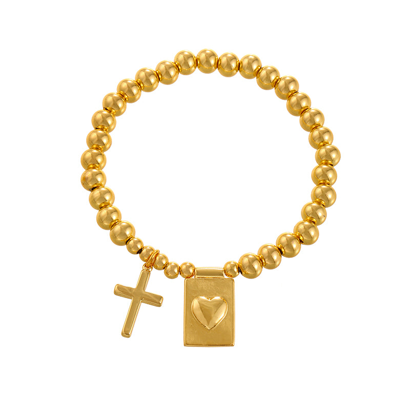 Gold 4 Cross Square Beaded Bracelet