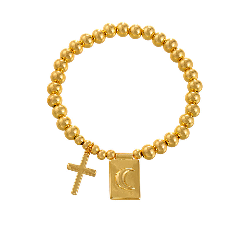 Gold 4 Cross Square Beaded Bracelet