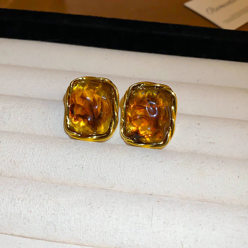 1# Gold-coffee-square Metal Square Earrings