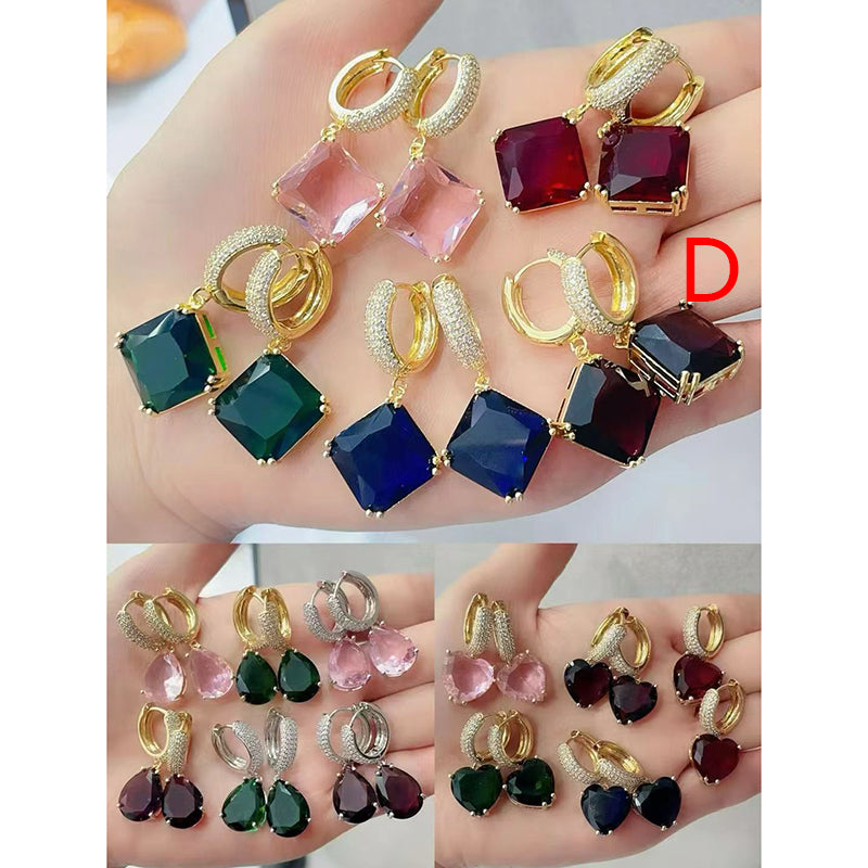 C Brass And Diamond-encrusted Square Hoop Earrings