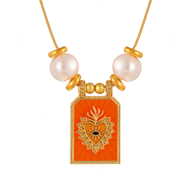 Green Square Oil-drop Heart Freshwater Pearl Necklace