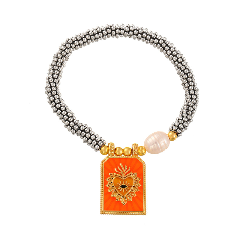 Orange Square Oil-drop Heart Freshwater Pearl Bracelet