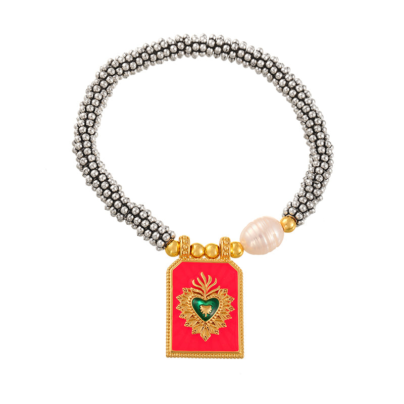 Orange Square Oil-drop Heart Freshwater Pearl Bracelet