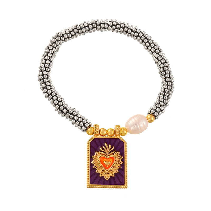 Orange Square Oil-drop Heart Freshwater Pearl Bracelet