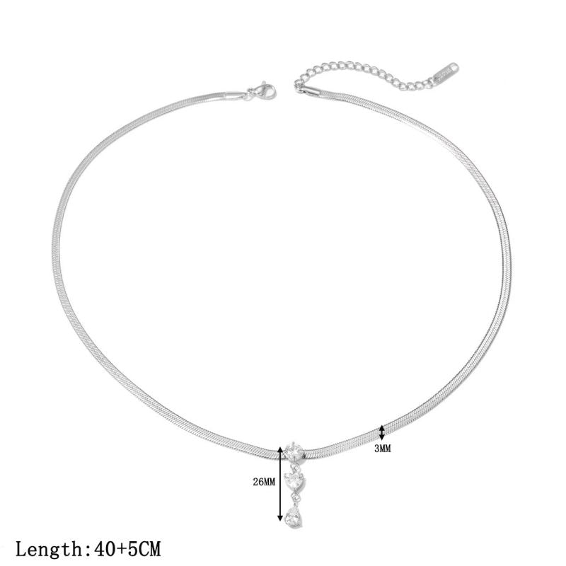 Gold Titanium Steel Diamond Heart Teardrop-shaped Snake Bone Chain Necklace