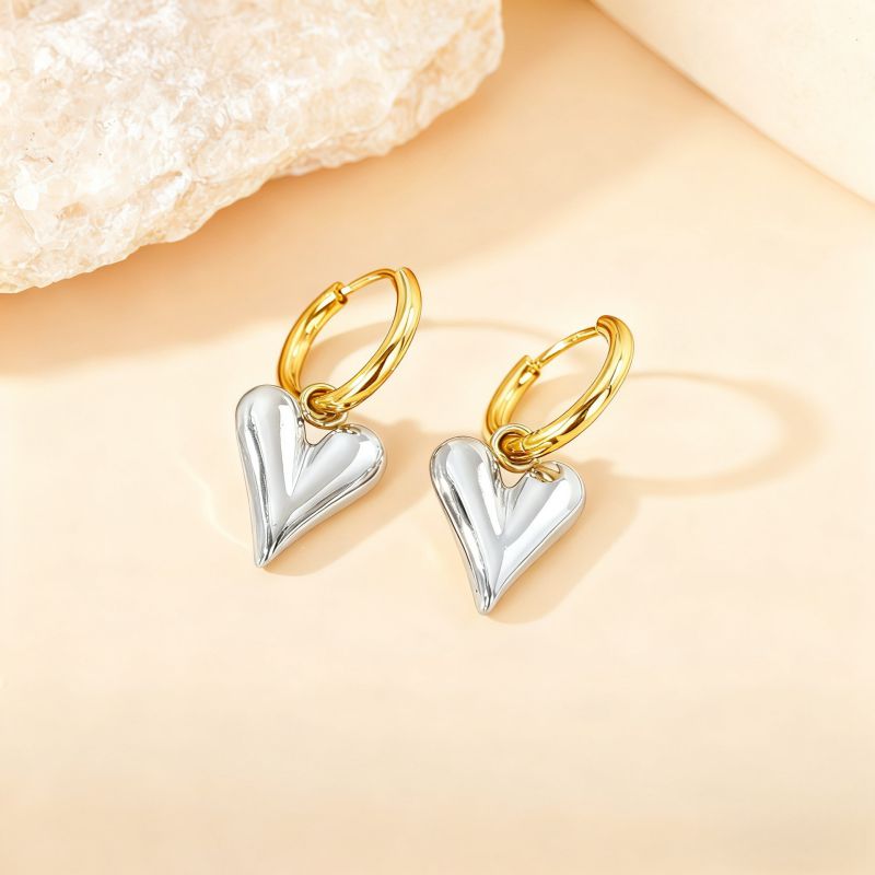 Love Silver Titanium Steel Heart Earrings