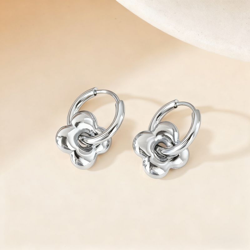 Love Silver Titanium Steel Heart Earrings