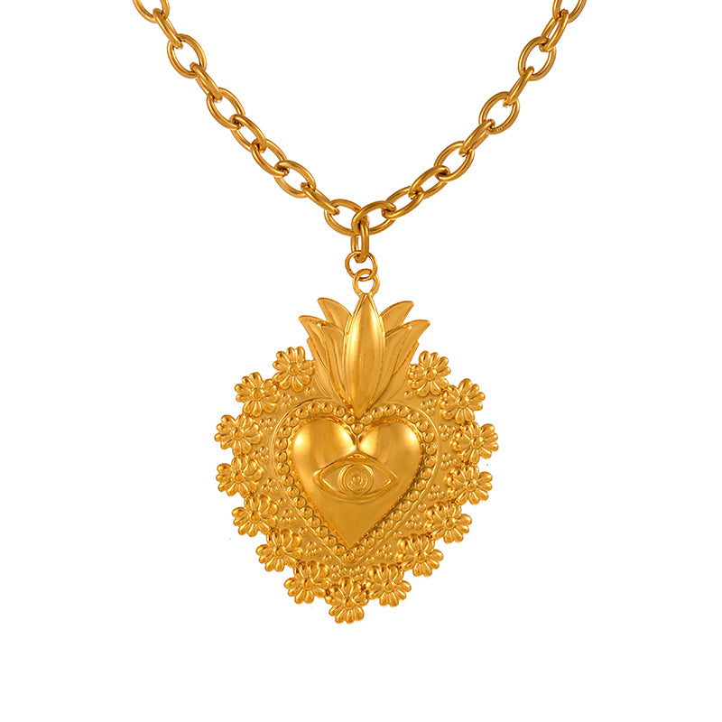 Gold 1 Titanium Steel Irregular Heart Eye Necklace
