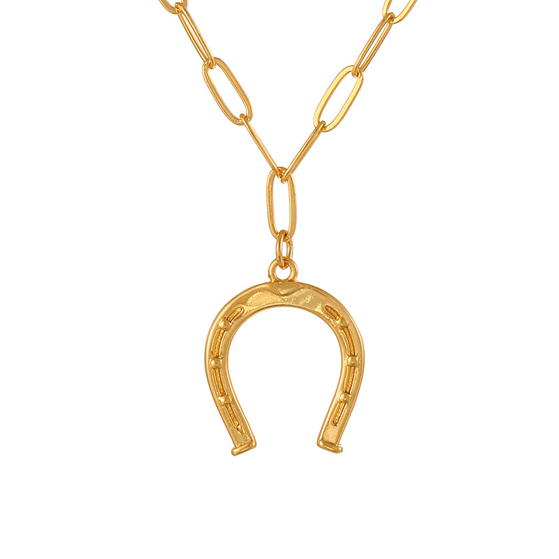 Gold 1 Bull Head Ring Buckle Bead Necklace