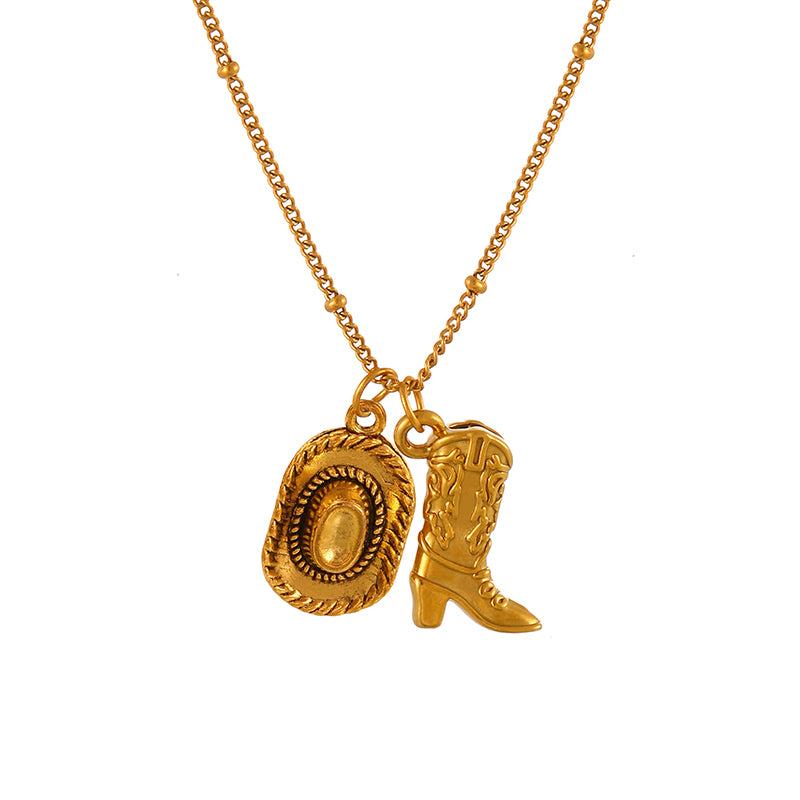Gold 1 Copper Inlaid Zircon Western Cowboy Series Necklace