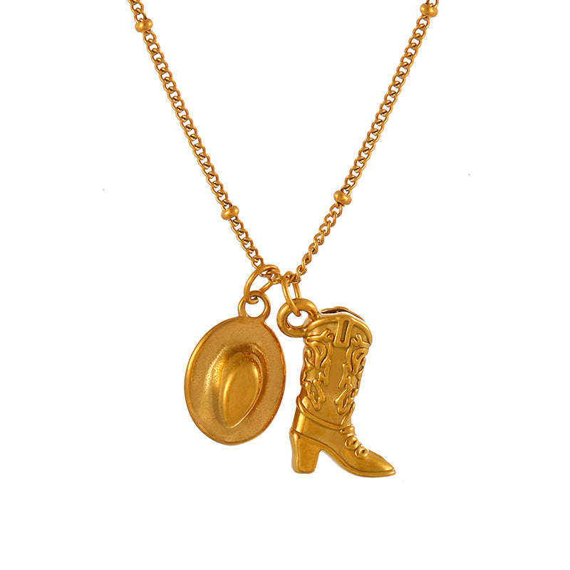 Gold 1 Copper Inlaid Zircon Western Cowboy Series Necklace