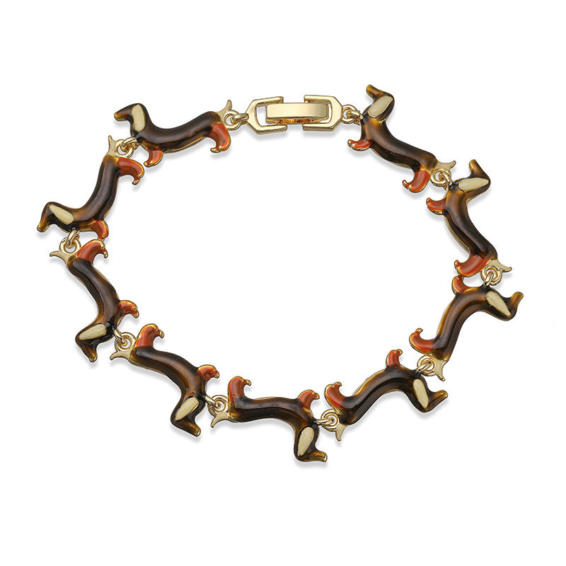 Gold Dachshund Patchwork Bracelet Copper Dachshund Patchwork Bracelet