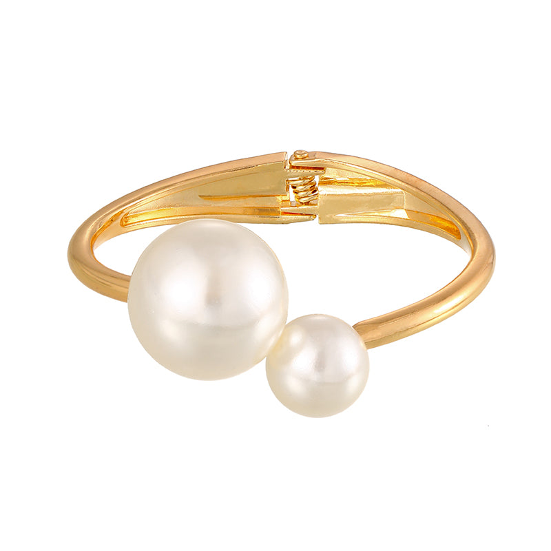 Gold 1 Alloy Pearl Open Bracelet