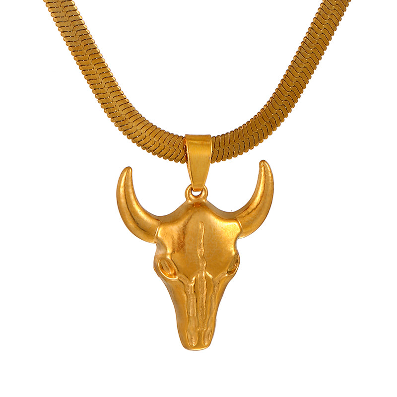 Black Titanium Steel Inlaid Zirconium Horse Head Printed Fabric Necklace