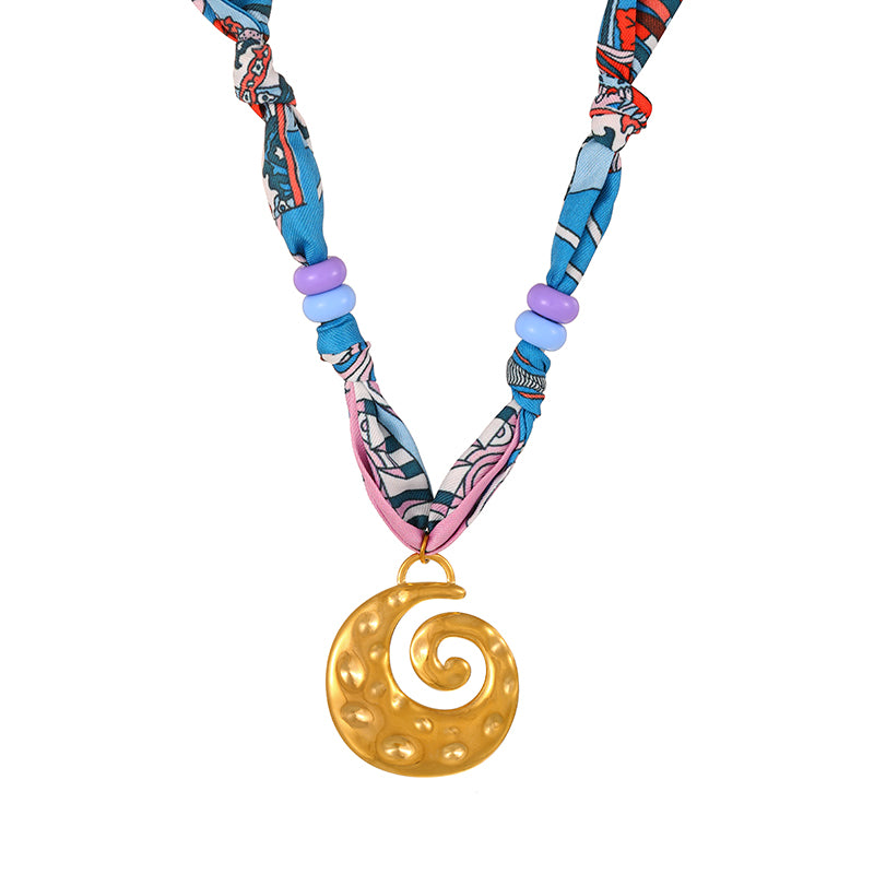 Color 1 Titanium Steel Sun Mask Print Fabric Necklace