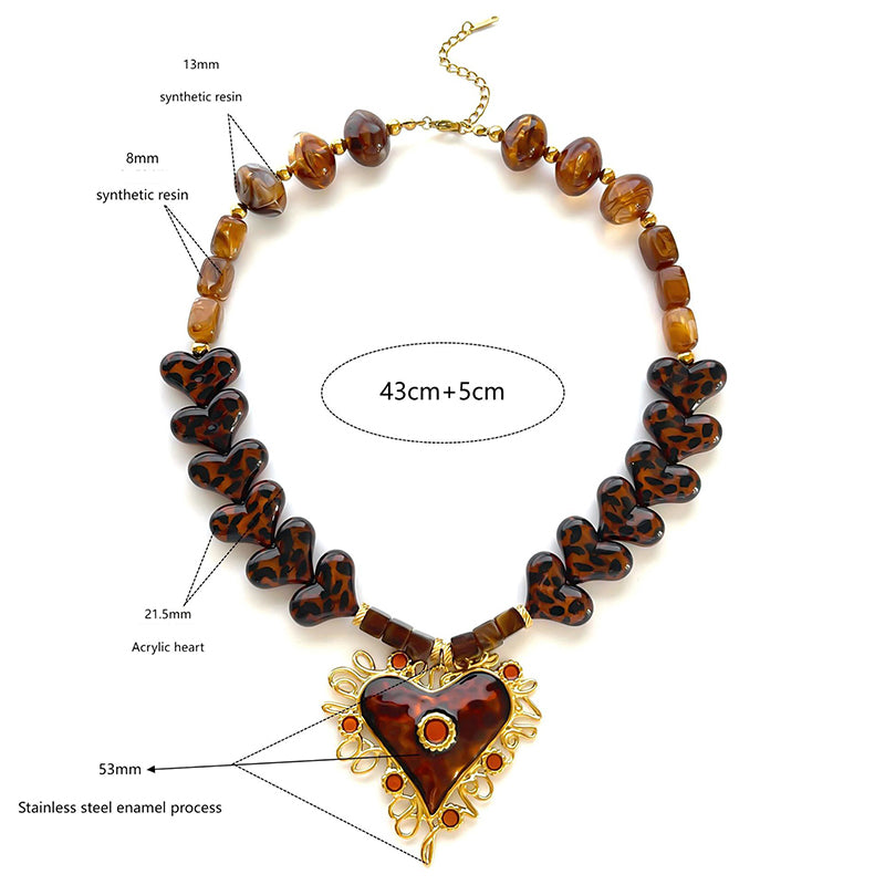 Gold Stainless Steel Heart Beaded Necklace