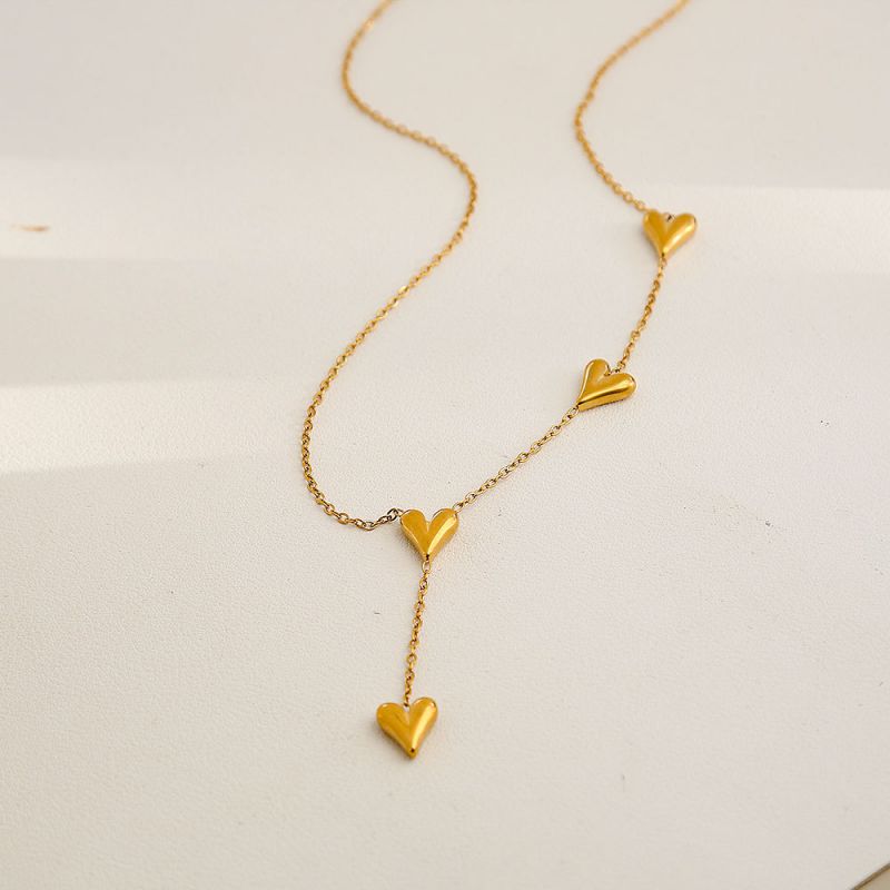 Gold Stainless Steel Gold-plated Chain Heart Necklace