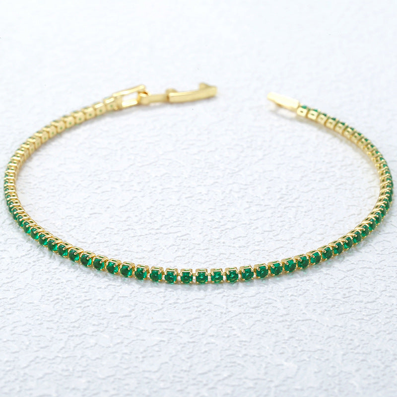 Gold 2mm Green Diamond Bracelet Copper And Diamond-encrusted Tennis Bracelet