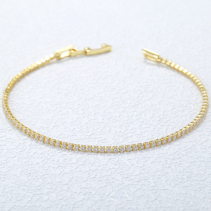 Gold 2mm Green Diamond Bracelet Copper And Diamond-encrusted Tennis Bracelet