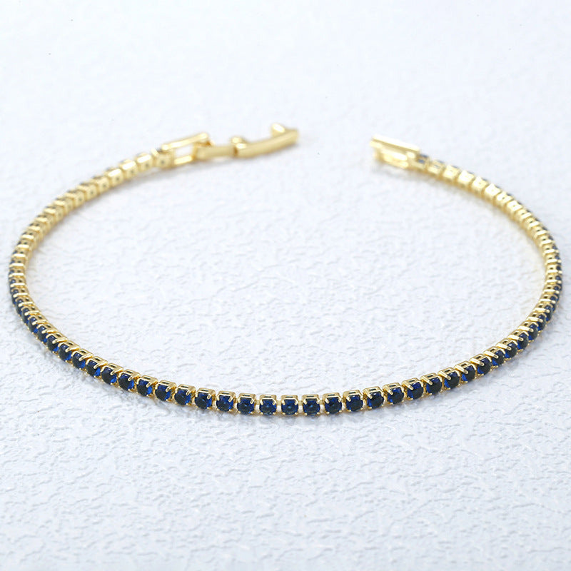 Gold 2mm Green Diamond Bracelet Copper And Diamond-encrusted Tennis Bracelet