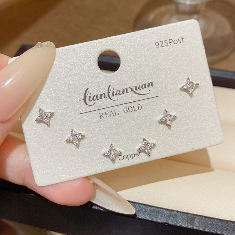 Set 4# Copper And Diamond-encrusted Cross Earring Set