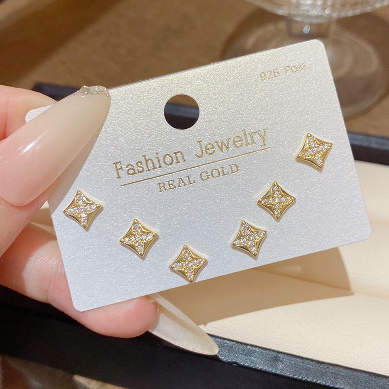 Set 4# Copper And Diamond-encrusted Cross Earring Set