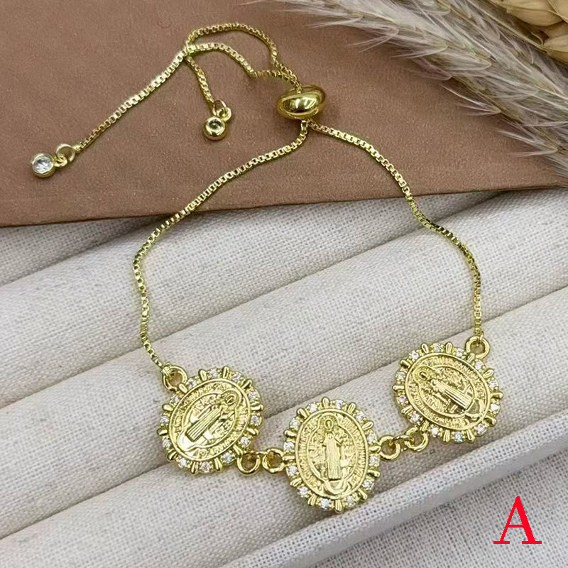 B Copper Diamond-encrusted Portrait Bracelet