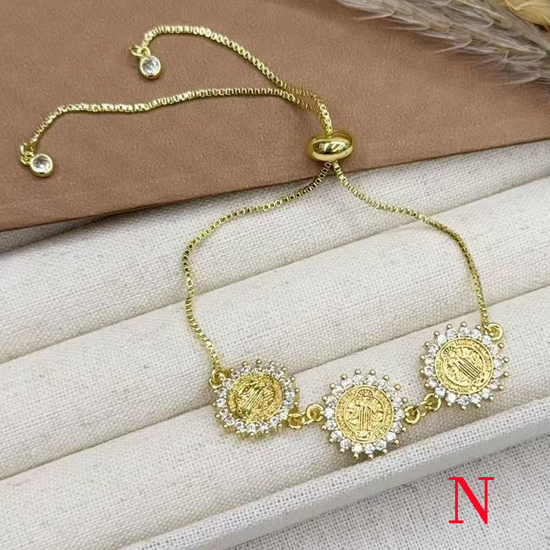 B Copper Diamond-encrusted Portrait Bracelet