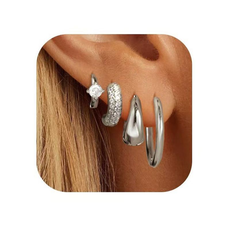 Gold (four) Copper And Diamond-encrusted Round Earring Set