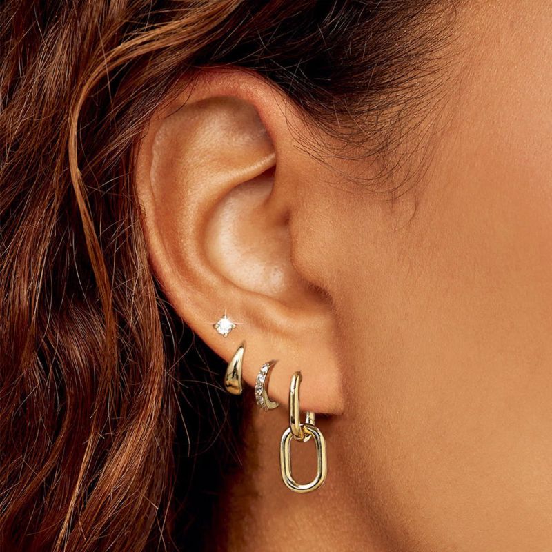 Gold (four) Copper And Diamond-encrusted Round Earring Set