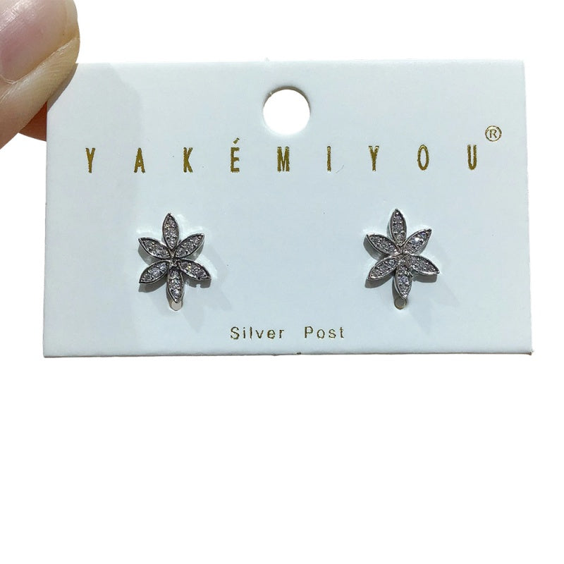 Silver Copper Flower Earrings Set With Zircon