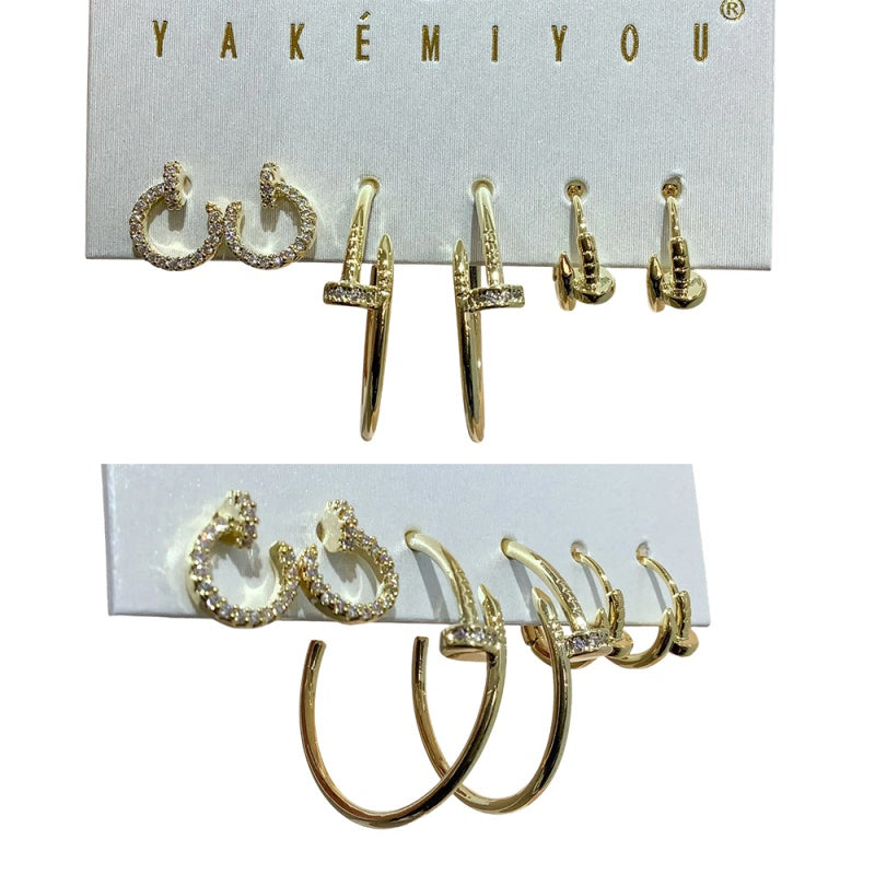 Silver 6-piece Set Of Copper Earrings With Zircon Studs