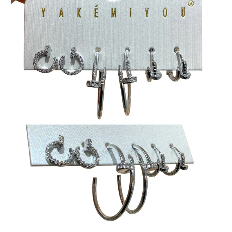 Silver 6-piece Set Of Copper Earrings With Zircon Studs