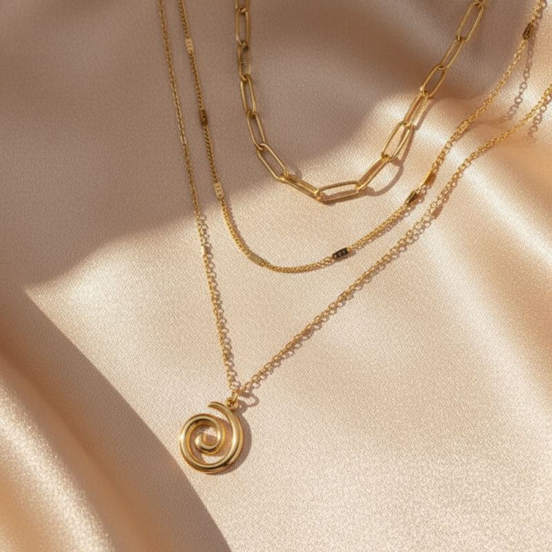 Gold Stainless Steel Spiral Multi-layer Necklace