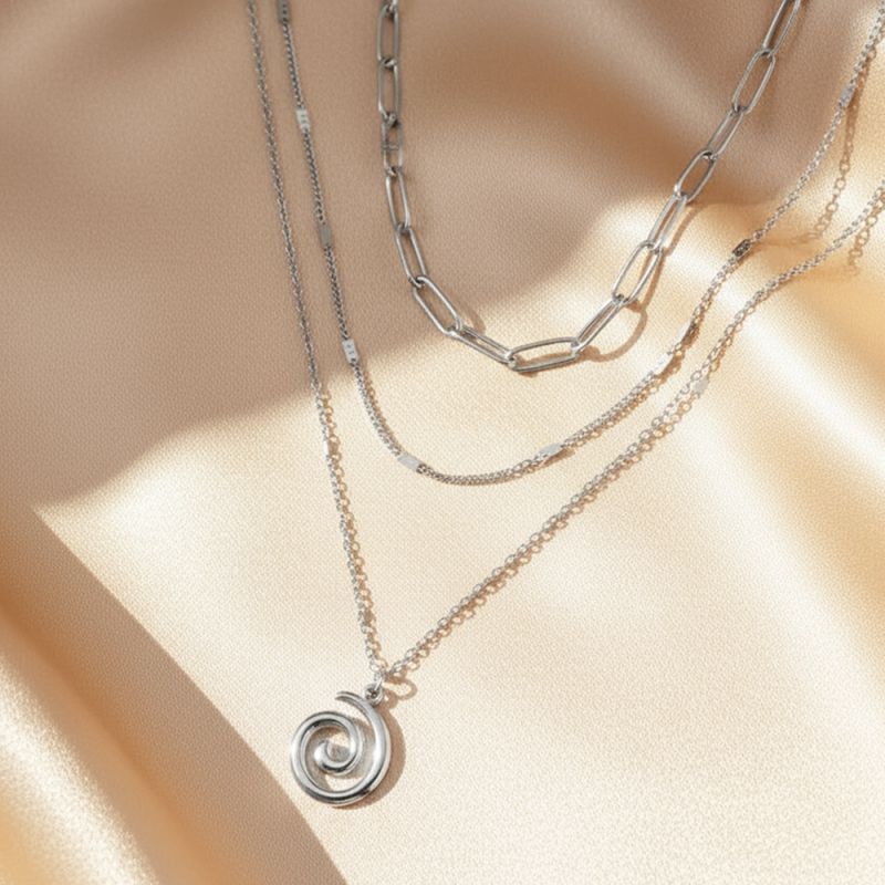 Gold Stainless Steel Spiral Multi-layer Necklace
