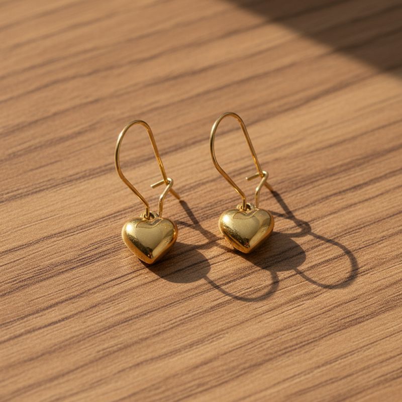 Gold Stainless Steel Heart-shaped Earrings