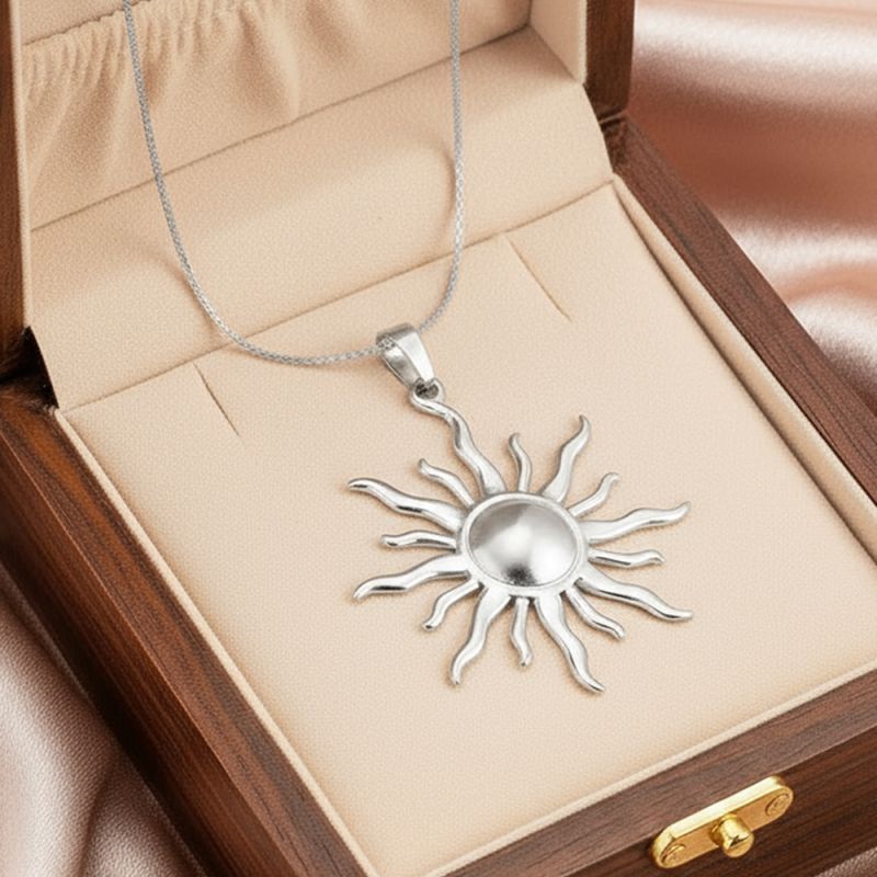 Silver Stainless Steel Sun Necklace
