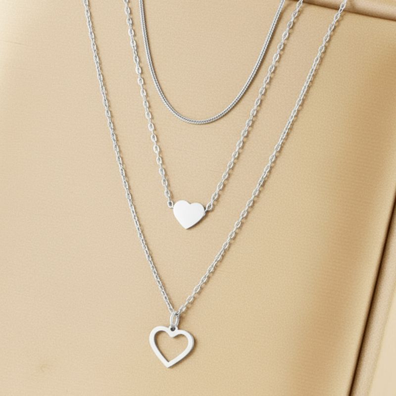 Gold Stainless Steel Heart Multi-layer Necklace
