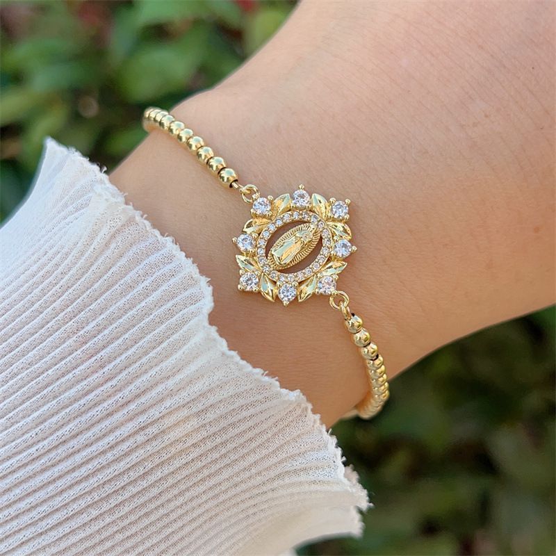 3# Copper Beaded Diamond Portrait Bracelet