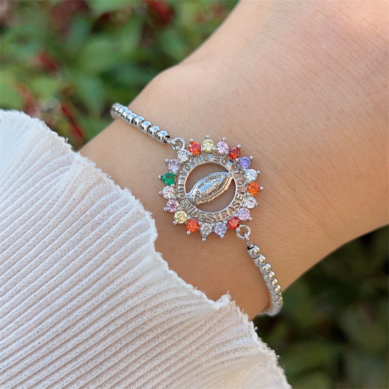 3# Copper Beaded Diamond Portrait Bracelet