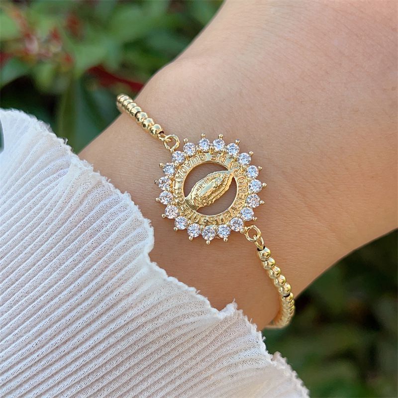 3# Copper Beaded Diamond Portrait Bracelet