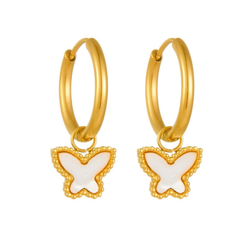 Earrings (gold And Black Shell) Titanium Steel Butterfly Earrings