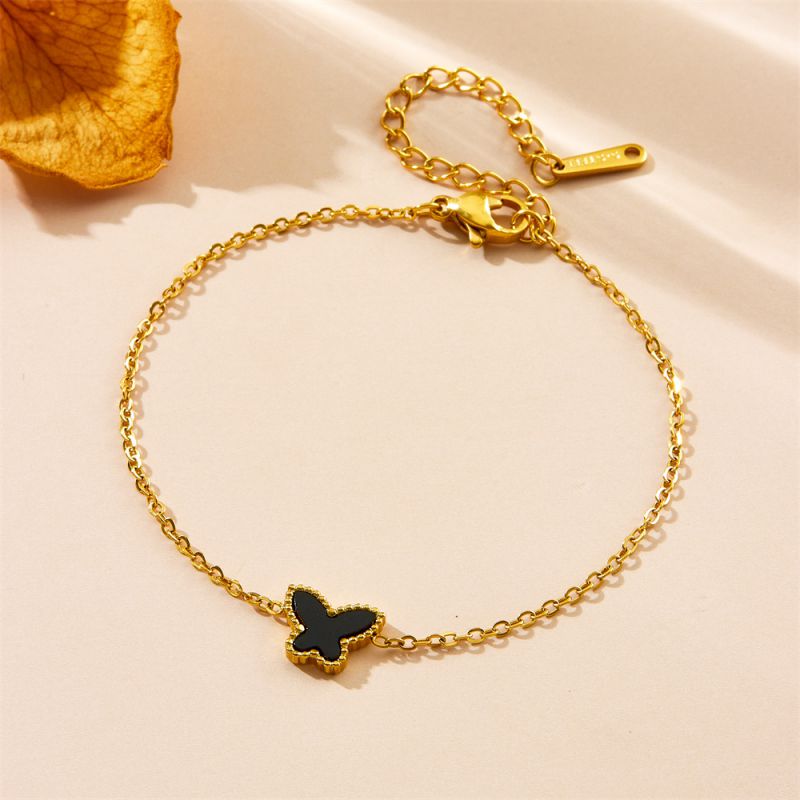 Earrings (gold And Black Shell) Titanium Steel Butterfly Earrings