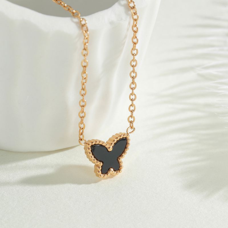 Earrings (gold And Black Shell) Titanium Steel Butterfly Earrings