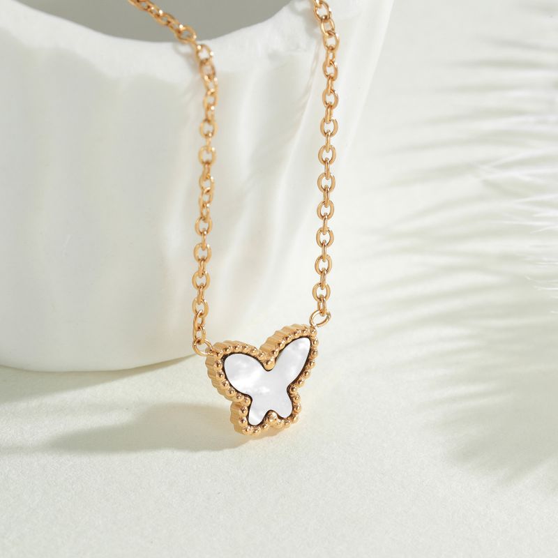 Earrings (gold And Black Shell) Titanium Steel Butterfly Earrings