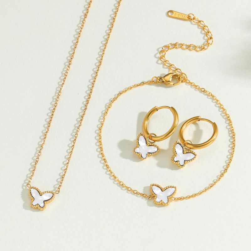 Earrings (gold And Black Shell) Titanium Steel Butterfly Earrings