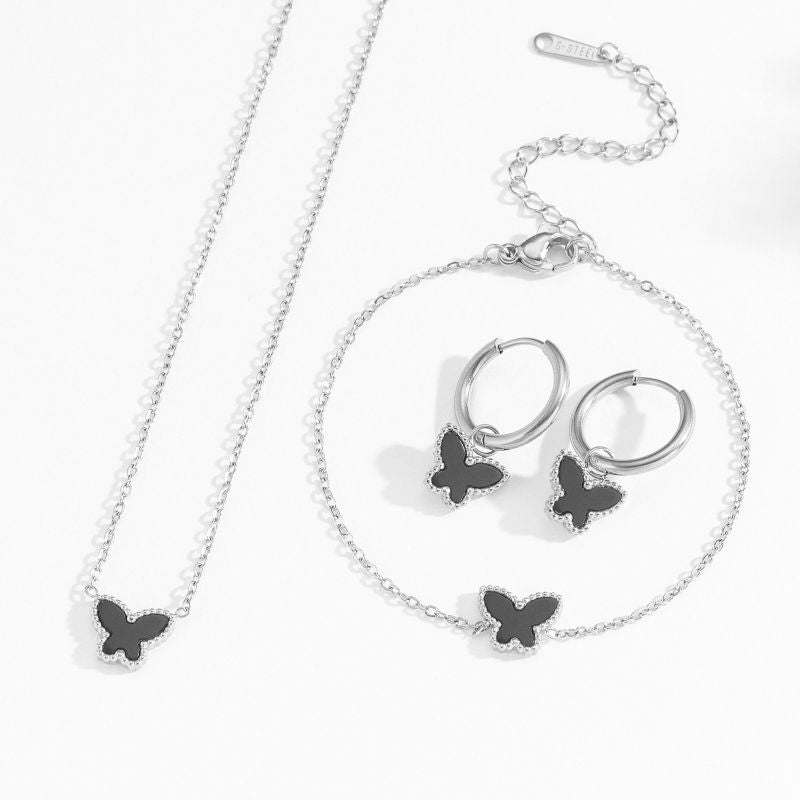 Earrings (gold And Black Shell) Titanium Steel Butterfly Earrings