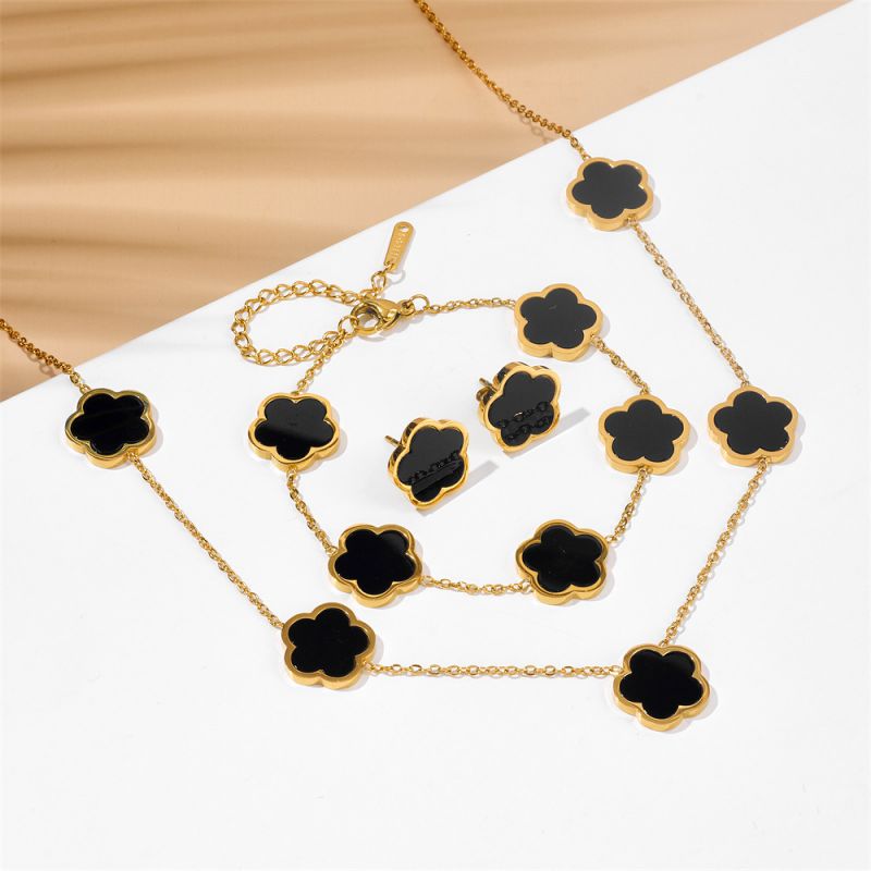 A Black Earring Stainless Steel Flower Earrings