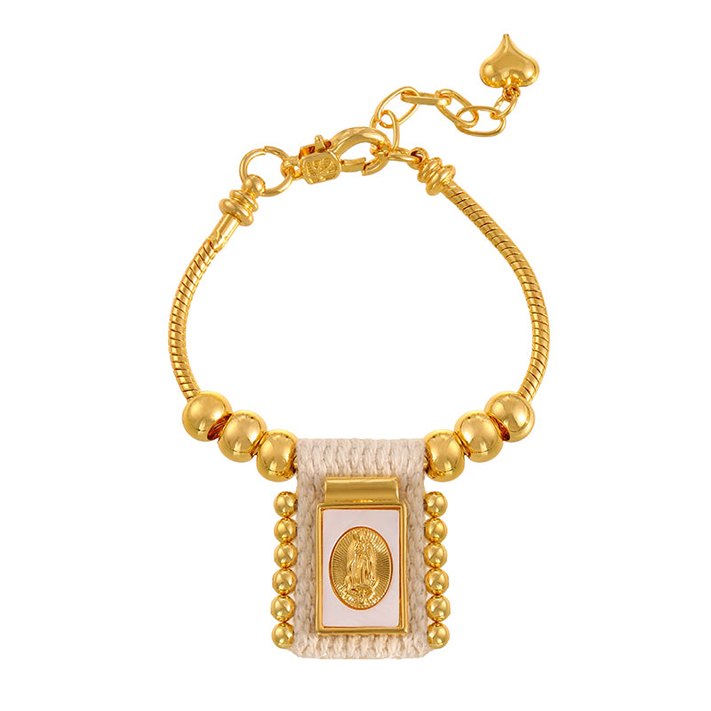 Gold 1 Square Seashell Religious Series Beaded Woven Bracelet